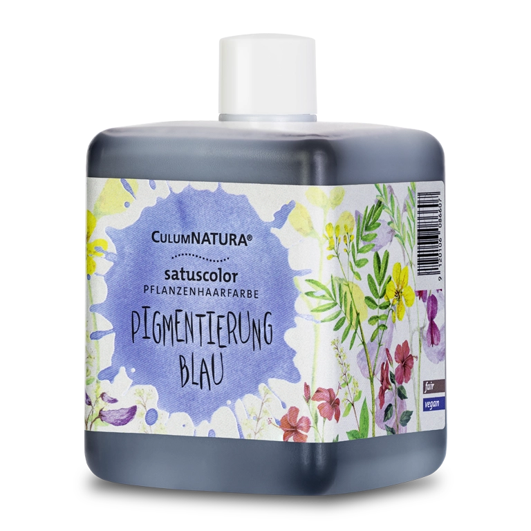 eine Flasche satuscolor Pigmentierung Blau